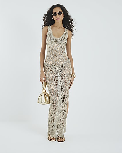 Gold Metallic Knit Maxi Dress