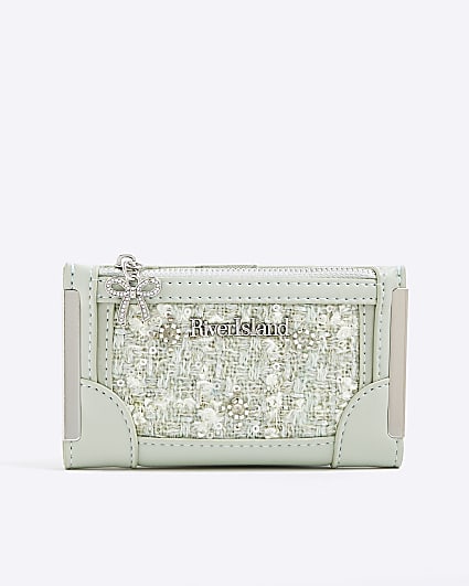 Green Embellished Boucle Mini Purse