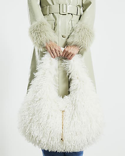 Cream Faux Fur Shoulder Bag