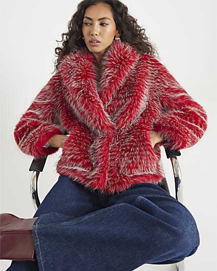 Red Collared Faux Fur coat