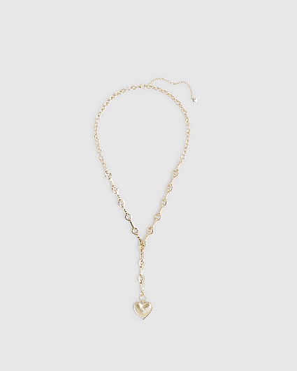 Gold Ridged Heart Pendant Necklace