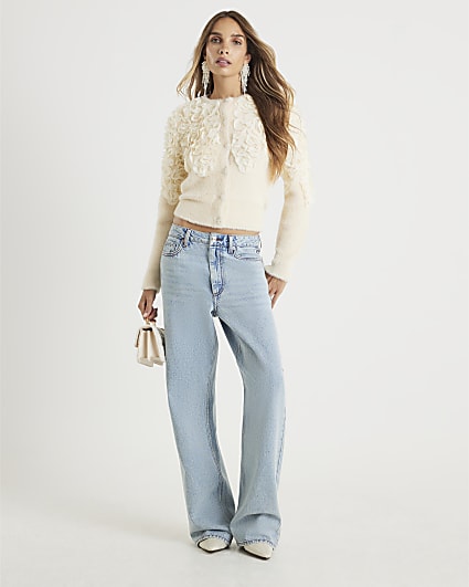 Cream 3D Chiffon Cardigan