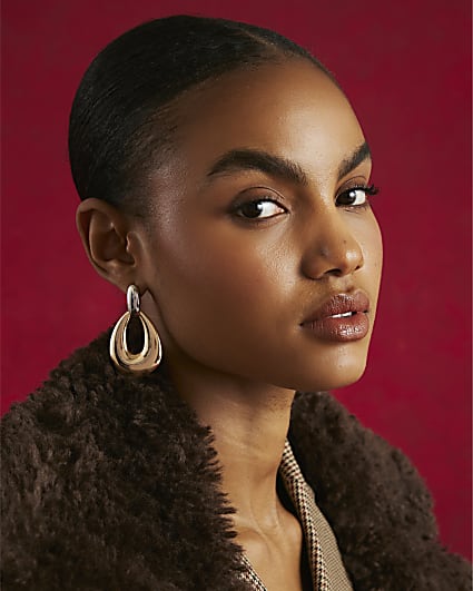 Gold mixed metal Oval Drop Earrings
