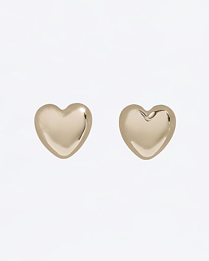 Gold Heart Stud Earrings