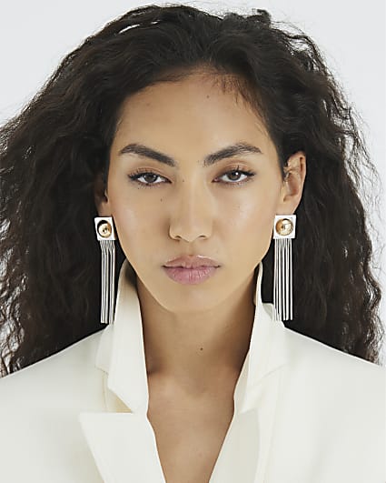 Multi Mixed Metal Sleek Drop Earrings