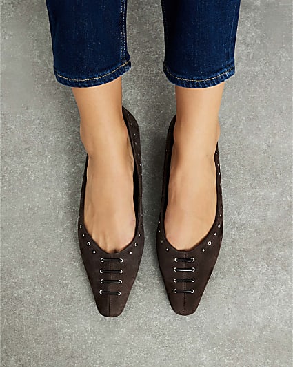 Brown Suede Lace Up Ballet pumps