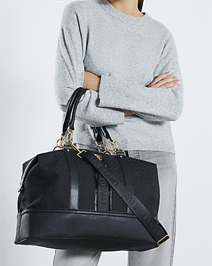 Black RI Monogram Print Holdall Bag