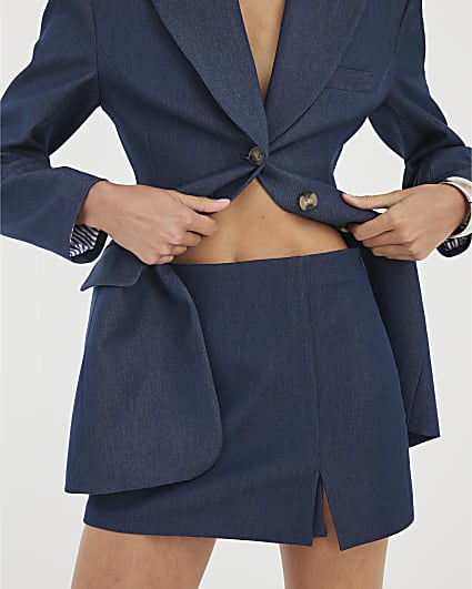 Blue Denim Front Slit Mini Skort