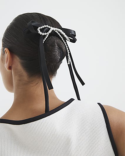 Black Bow Beaded Hair Barrette