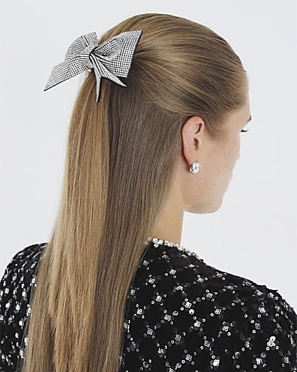 Black rhinestone bow hair clip
