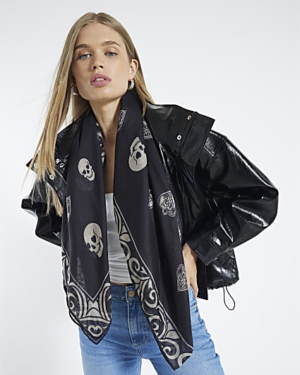 Black Skull Print Scarf