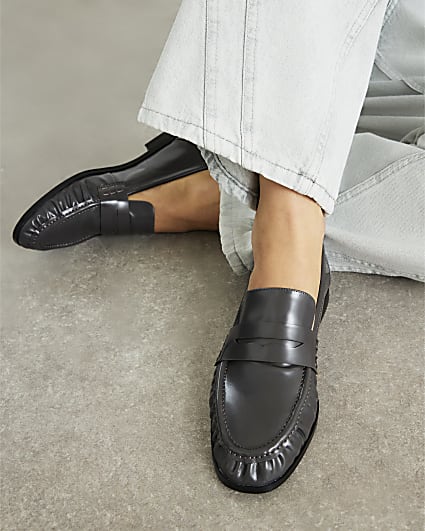Grey Leather Loafers