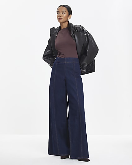 Petite Blue Pull On Wide Leg Jeans