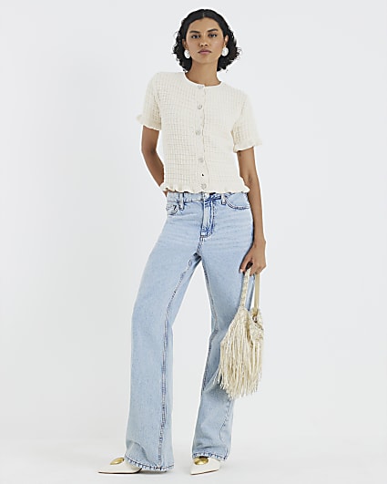 Cream Knitted Frill Short Sleeve Cardigan