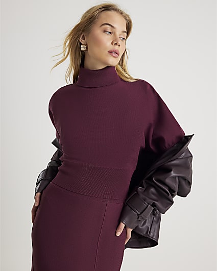 Red Knitted Puff Sleeve Top