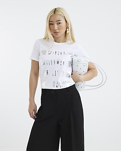 White Short Sleeve City Foil Text T-shirt