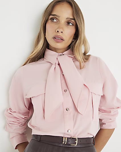 Pink poplin shirt with neck Tie