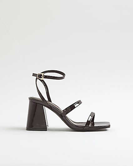 Brown Strappy Low Block Heel Sandals
