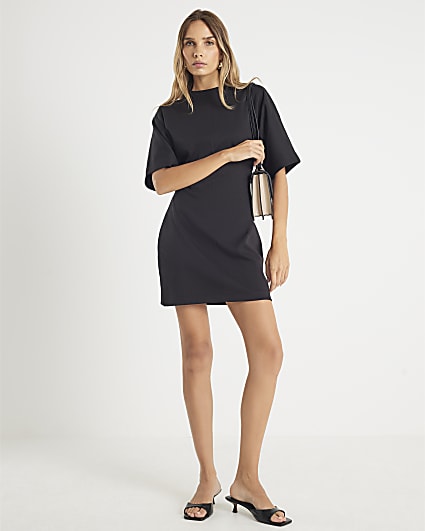 Black Short Sleeve Mini T-shirt Dress