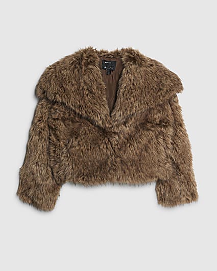 Petite Brown Faux Fur Collared Jacket