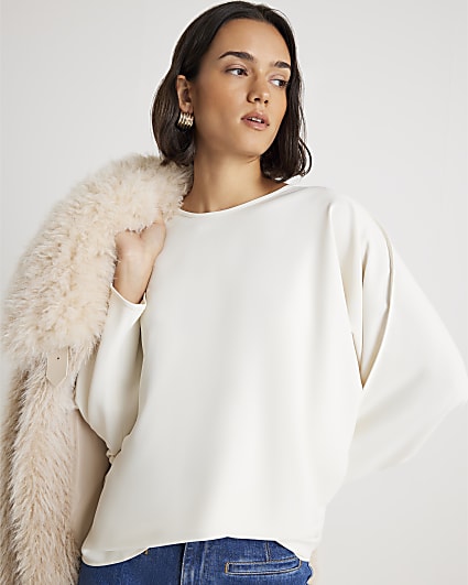 Cream Long Sleeve Batwing T-shirt