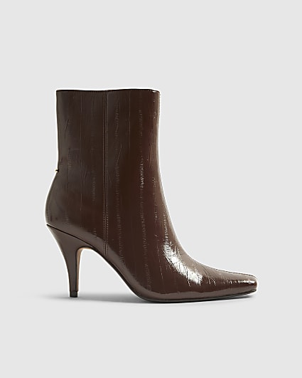 Brown Chisel Toe Heeled Ankle Boots