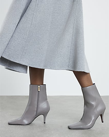 Grey Chisel Toe Heeled Ankle Boots