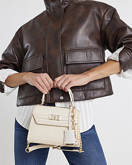 Cream Mini Monogram Cross Body Tote Bag