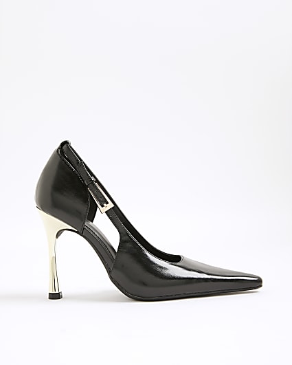 Black Metal Heel Pointed Court Shoes