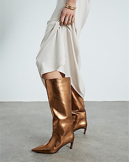 Bronze Straight High Leg Boots