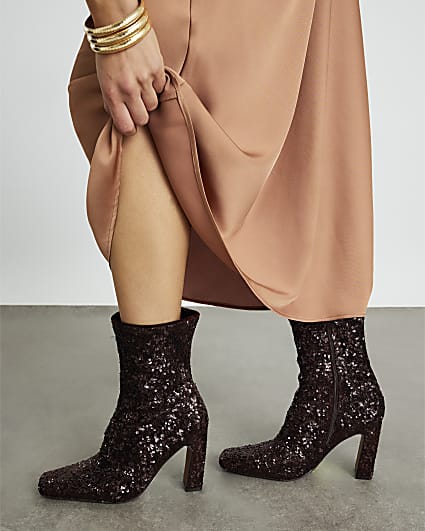 Bronze Sequin Sock Boots