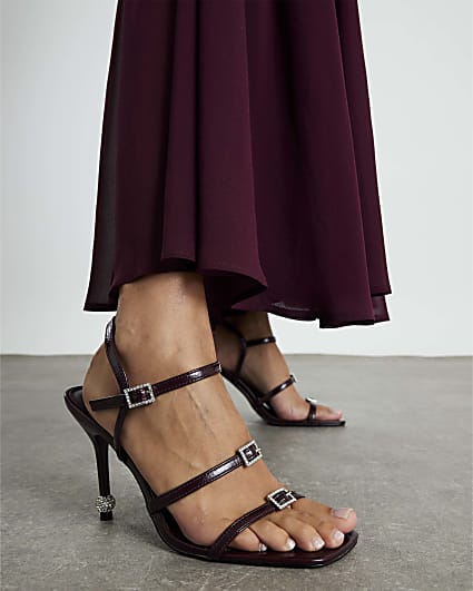 Red Patent Embellished Strappy Heeled Sandals