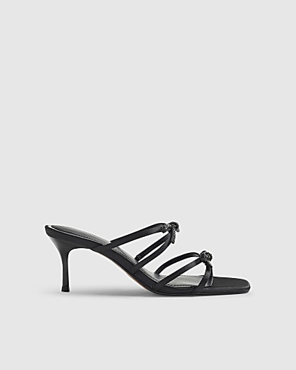 Black Embellished Bow Heel Sandals