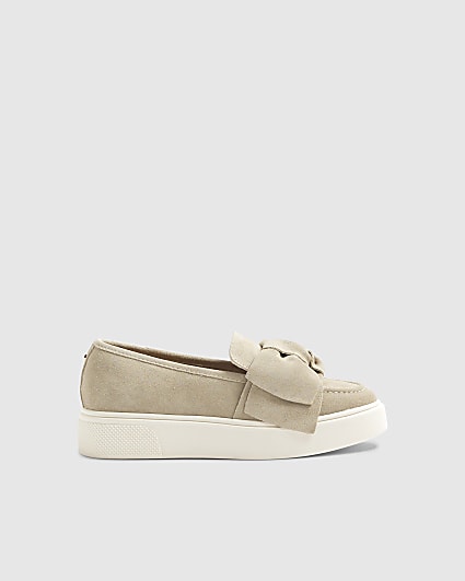Grey Suede Slip On Bow Trainers
