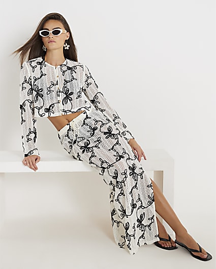 Black Embroidered Beach Maxi Skirt