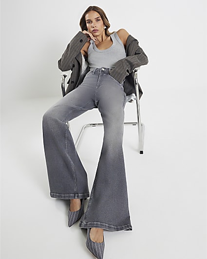 Grey Palazzo Wide Leg Jeans