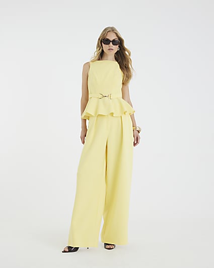 Yellow High Waisted Wide Leg Trousers