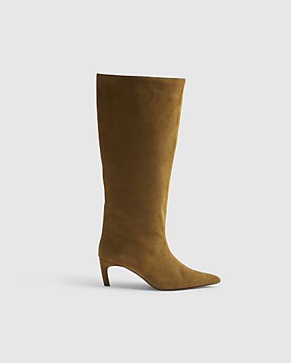 Brown Suede Straight High Leg Boots
