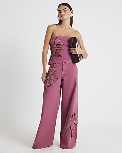 Pink Low Rise Baggy Wide Leg Jeans