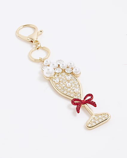 Gold Champagne Pearl Bag Charm