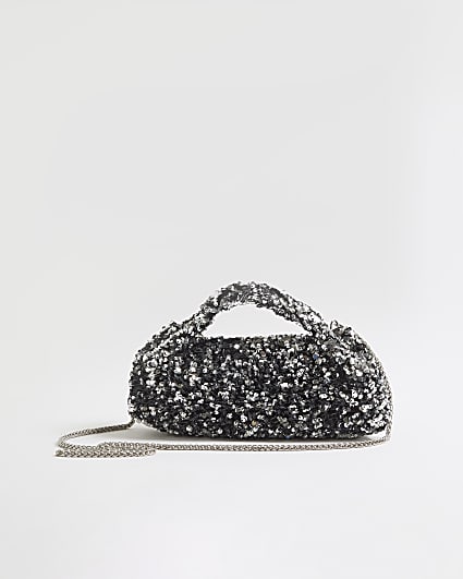 Silver Sequin Clutch Bag