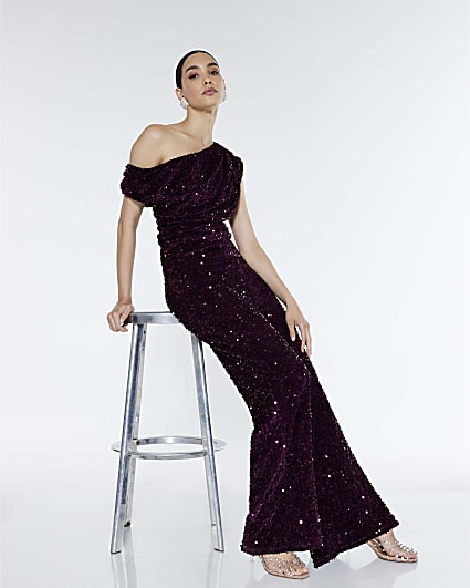 Red Pull On Velvet Sequin Trousers