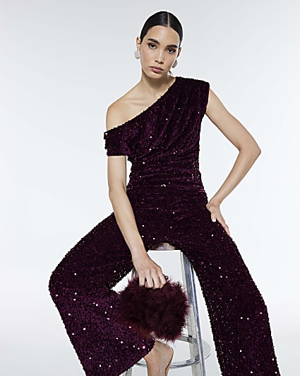 Red Velvet Sleeveless Sequin Drape Top