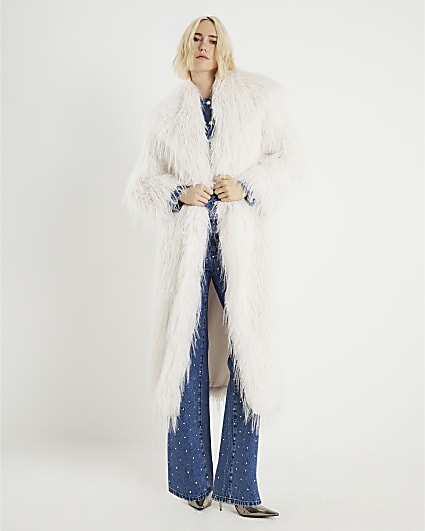 Cream Faux Shaggy Fur Maxi Coat