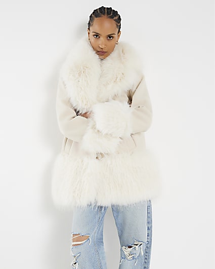 Cream Faux Fur Swing Coat