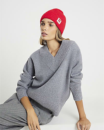 Red Scalloped Edge Beanie hat