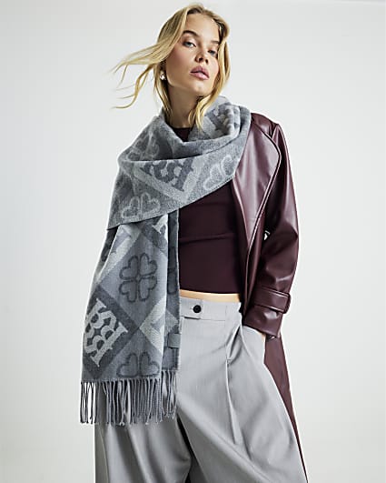 Grey Tile Monogram Print Scarf