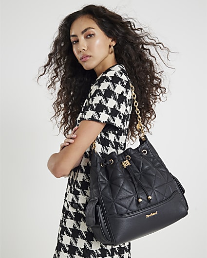 Black Quilted Chain Handle Slouch bag
