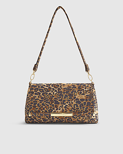 Brown Leopard Print Bar Front Clutch Bag