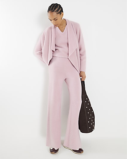 Pink Knitted Wide Leg Lounge Trousers